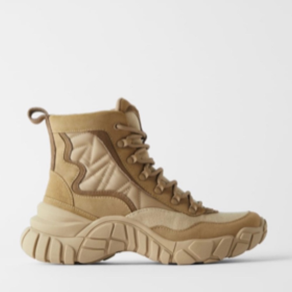Zara flat hiking style boots in sand